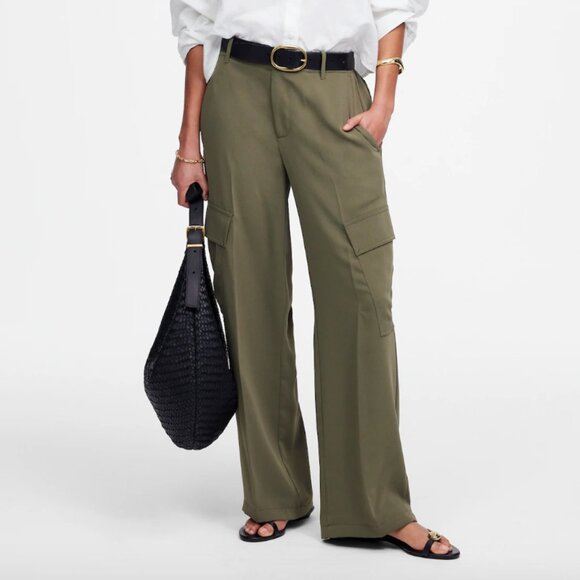 Madewell Pants - 6 TALL Madewell NWT Tall Pull-On Utility Cargo Pants Faded Ivy Olive Green Crepe